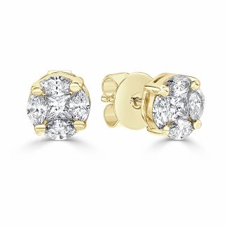 Princess And Marquise Diamond cut Earrings Set In Claws SettingsMarquise Diamond Studs
