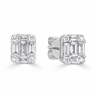 Baguettes And Round Brilliants Cut Studs EarringsBaguette and Round Diamond Studs