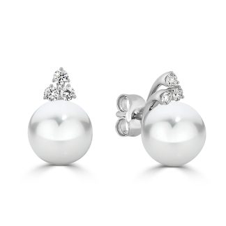 Pearl Studs with Round Brilliant ClusterPearl and diamond pendant