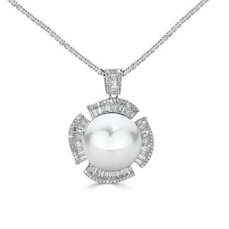 South Sea Pearl With Baguette PendantPearl and diamond pendant