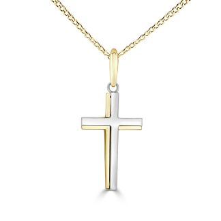 Polished Step CrossTwo Tone Gold Cross