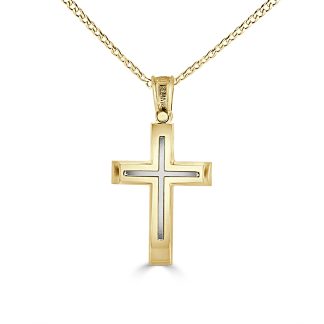 Cross Bevel EdgeTwo Tone Gold Cross