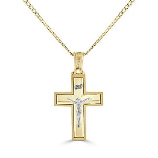 Polish Crucifix With Mat EdgeTwo Tone Gold Cross