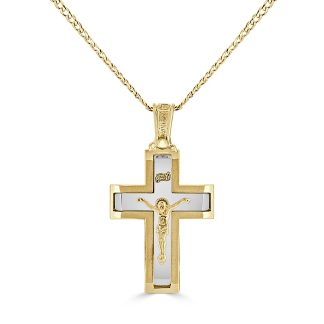 Polish Crucifix Mat Bevel Edge With JesusTwo Tone Gold Cross