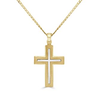Two Tone Plain CrossYellow and White Gold Cross Pendant