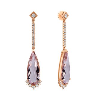 Pear morganite with round diamondMorganite Earrings