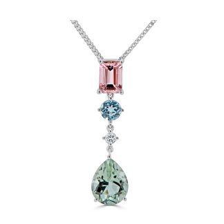 Green Amethyst , Diamond, Aquamarine And Morganite Pendant18 kt white gold pendant with colour stone