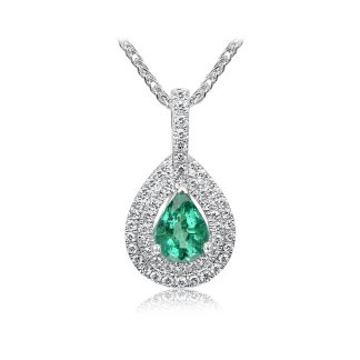 Pear Cut Emerald With Round Diamonds in a Halo Pendantemerald and diamond pendant
