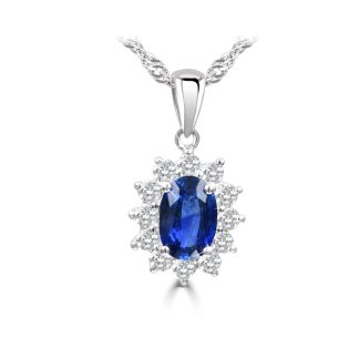 Oval Sapphire With HaloOval Blue Sapphire and Diamond Halo Pendant