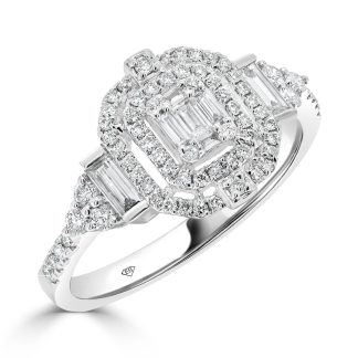 Baguette and Round Diamonds Cluster RingRound And Baguette ring with a double halo