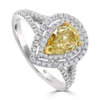 Pear Cut Yellow Diamond Halo RingPear Cut Yellow Diamond Engagement Ring