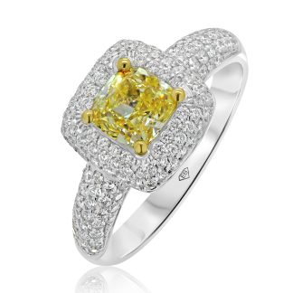 Cushion Cut Yellow Diamond And Pave RingCushion Cut Yellow Diamond Engagement Ring