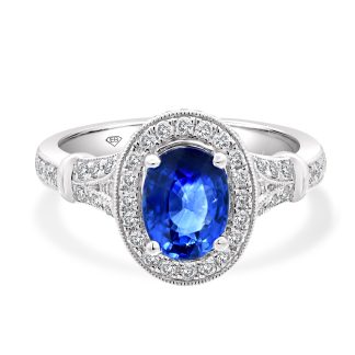 Oval sapphire Vintage InspiredSapphire with halo engagement rings
