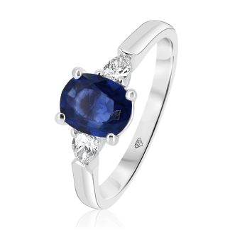 Oval Sapphire and Pear diamonds trilogySapphire and Diamond Engagement Ring