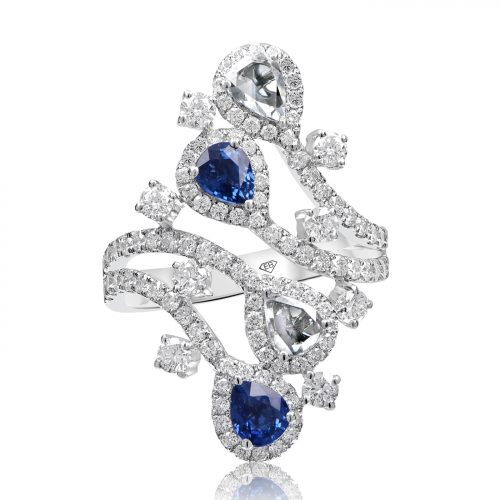 Twist Band With Pear Shape Sapphire And Diamonds