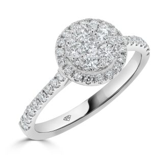 Round Shape Cluster Ring With Side DiamondsRound Diamond Engagement Ring with Halo