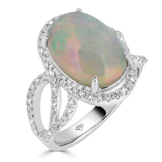 Oval Opal With Round DiamondsOpal Dress Ring with Diamonds and Twisted Band