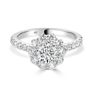 Round Brilliant Flower Halo 0.90 CtRound diamond engagement ring with halo