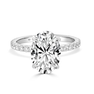 Oval Cut Lab Diamonds With Side Diamonds And Hidden Halo 3.01 CtOval Cut Diamond Engagement Ring