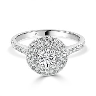 Round Cut Double Halo 0.50 CtRound brilliant cut diamond ring