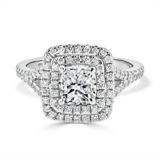 Cushion Cut Double Halo Split Band 1.00 CtCushion Cut Engagement ring with double halo