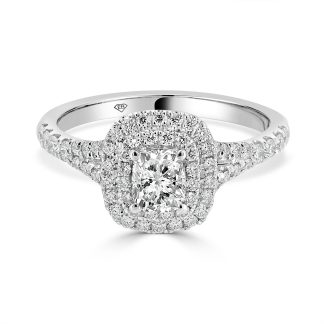 Cushion Cut Double Halo Split Band 0.50 CtCushion cut engagement ring with double halo