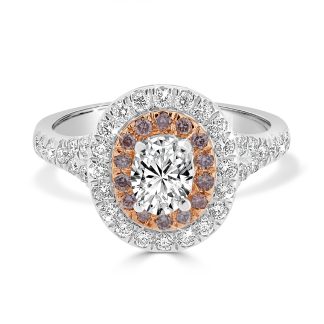 Oval Cut Diamond Pink Diamonds Halo 0.60 CtOval cut double halo diamond ring