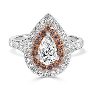 Pear Cut Diamond Pink Diamonds Halo 0.80 CtPear cut double halo diamond ring