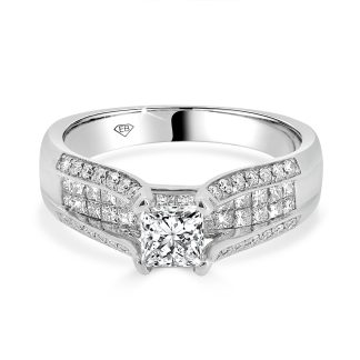 Floating Princess Cut Diamond 0.50 CtPrincess Cut Engagement Ring With diamond band