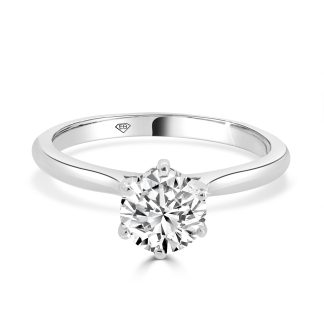Six Claws Round Solitaire 1.01 CtClassic round brilliant solitaire engagement ring in white gold with four-prong setting