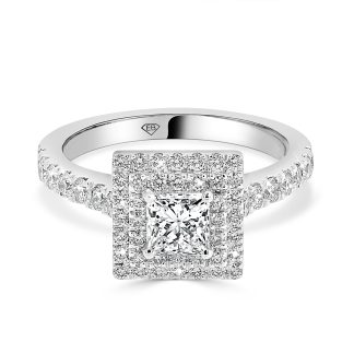 Princess Cut Engagement Ring Double Halo 0.50 CtPrincess cut diamond ring with double halo