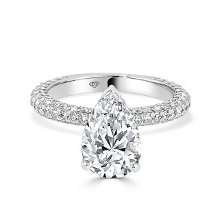 Pear Shape Engagement Ring: A Masterpiece of ElegancePear shape engagement ring featuring a 2.01ct diamond and pave band in 18ct white gold.