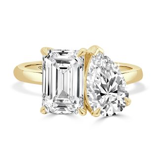 18kt Yellow Gold Toi et Moi Ring with Emerald and Pear Shaped DiamondsToi et moi engagement ring