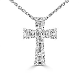 White Gold Baguette And Round Diamond CrossBaguette and round diamond cross