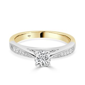 Engagement Ring with Round Brilliant Cut Diamonds and Milgrain Edges 0.47 CtTwo Tone Round Diamond Engagement Ring