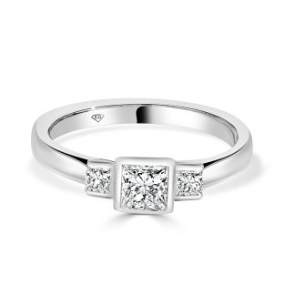 Bezel Set White Gold Princess Cut Trilogy Diamond Ring 0.53 CtPrincess Cut Diamond Bezel Ring
