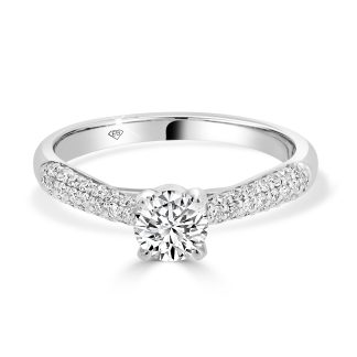White Gold Engagement Ring with Round Brilliant Cut Diamond and Micropavé Band 0.45 CtRound Diamond Engagement Ring