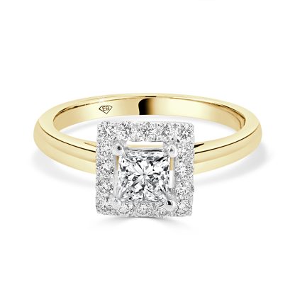 Princess Cut Engagement Ring Diamond and Halo 0.71 Ct