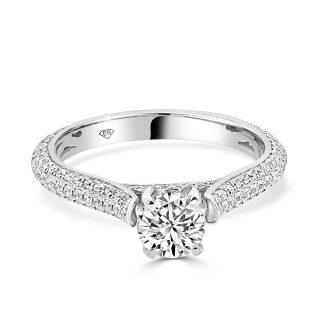 Engagement Ring with Round Brilliant Cut Diamond and Three Rows of Pavé Set Side Diamonds 0.60 CtEngagement Ring with Round Brilliant Cut Diamond and Three Rows of Pavé Set Side Diamonds 0.60 Ct