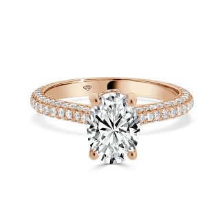Rose Gold Engagement Ring with Oval Cut Diamond and Cathedral Band 1.51 CtOval Engagement Rings with Hidden Halo