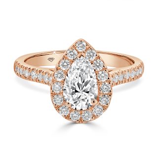 Rose Gold Engagement Ring with Pear Shape Diamond and Halo 0.80 CtPear Shape Engagement Ring with Halo