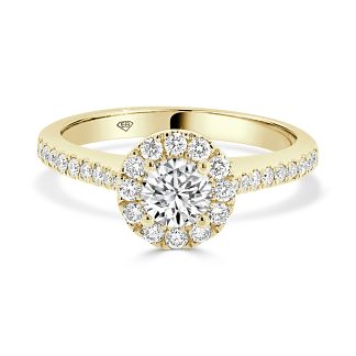Engagement Ring with Round Brilliant Cut Diamond, Halo, and Shoulder Diamonds 0.50 ctRound Diamond Engagment Ring with Halo