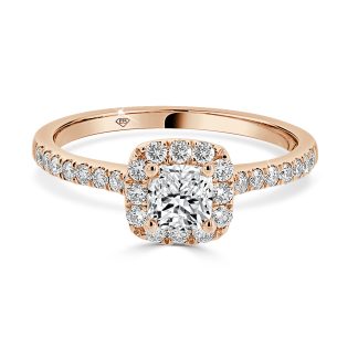 Engagement Ring with Cushion Cut Diamond Halo and Shoulder Diamonds18kt Rose Gold 0.51 CtDiamond Engagment Ring with Halo