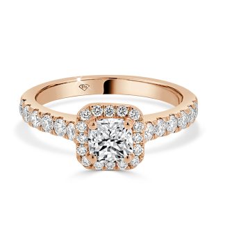Engagement Ring with Cushion Cut Diamond Halo and Shoulder Diamonds18kt Rose Gold 0.80Diamond Engagment Ring with Halo