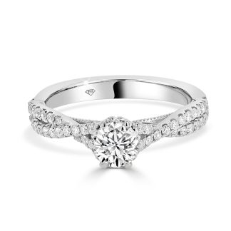 Engagement Ring with Round Diamond and Criss Cross Shank 0.50 CtRound brilliant cut diamond ring