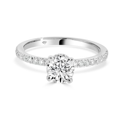 Engagement Ring with Round Brilliant Cut Diamond and Hidden Halo 0.70 Ct