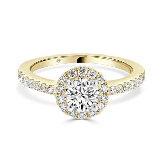 Round Cut Engagement Ring with Halo and Shoulder Diamonds 0.62 CtRound Diamond Ring with Halo