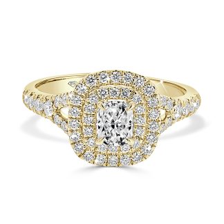 Cushion Cut Diamond Engagement Ring with Double Halo and Split Shoulder 0.50 CtCushion Cut Engagement ring