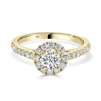 Round Cut Engagement Ring with Halo and Shoulder Diamonds 0.50Round Diamond Ring with Halo