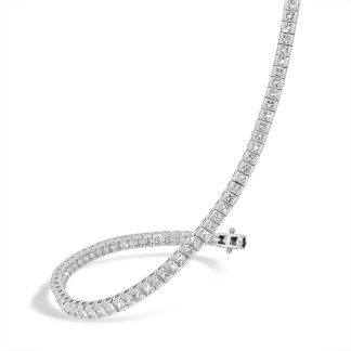 18ct White Gold Princess-Cut Bezel Diamond Tennis BraceletPrincess-cut diamond tennis bracelet with channel setting in 18ct white gold.